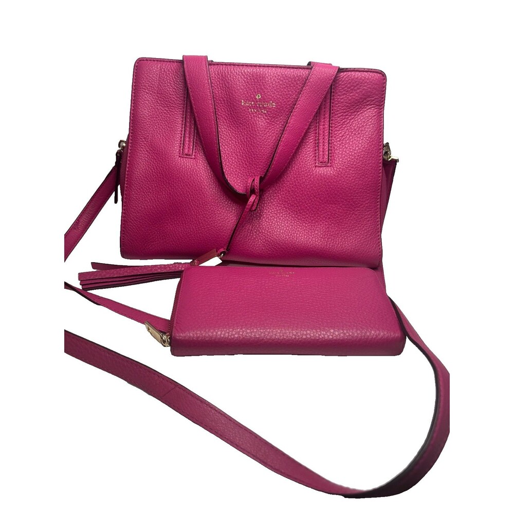 Kate Spade New York Dominique hot pink Pebbled Leather Satchel and wallet
